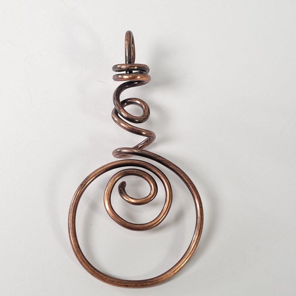 Copper Swirl Pendant Unisex Copper Artisan Wire Wrapped Spiral Statement - Picture 2 of 5